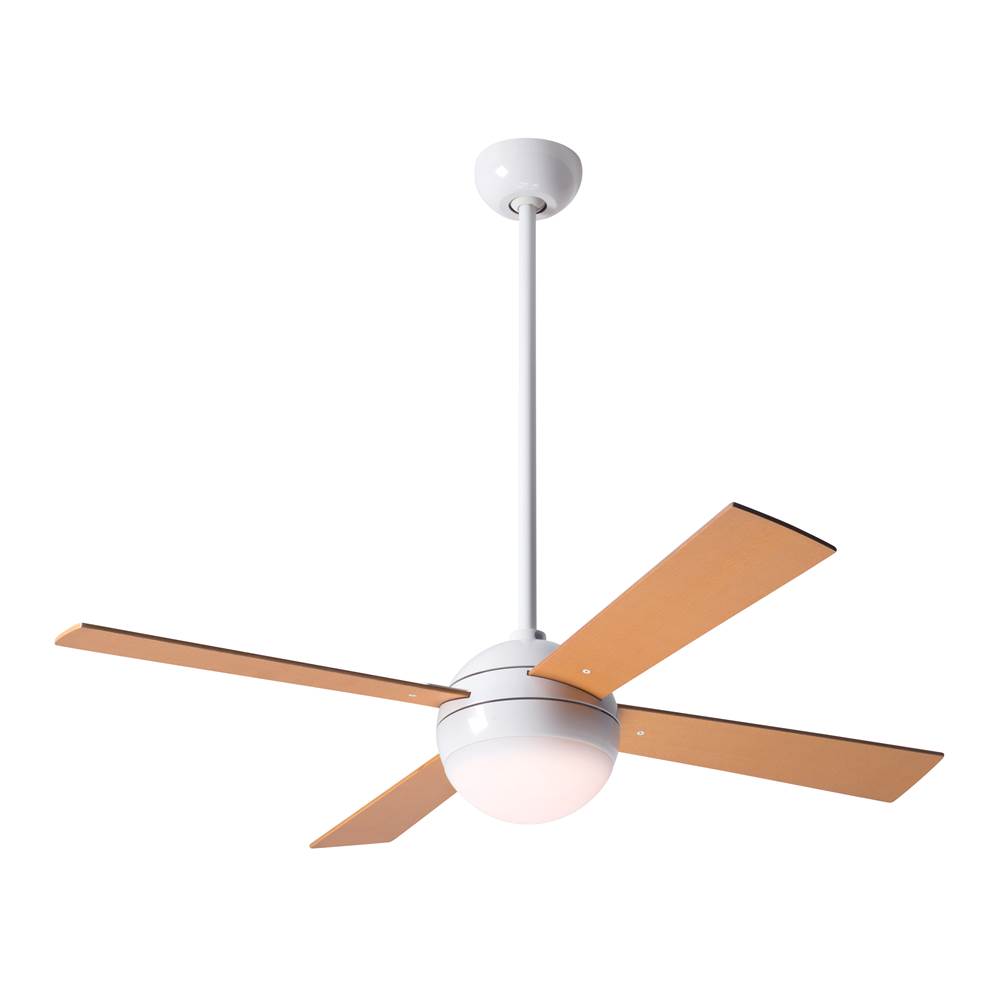 Modern Fan Company Ball Fan; Gloss White Finish; 42'' Maple Blades; 20W LED; Fan Speed and Light Control (3-wire)