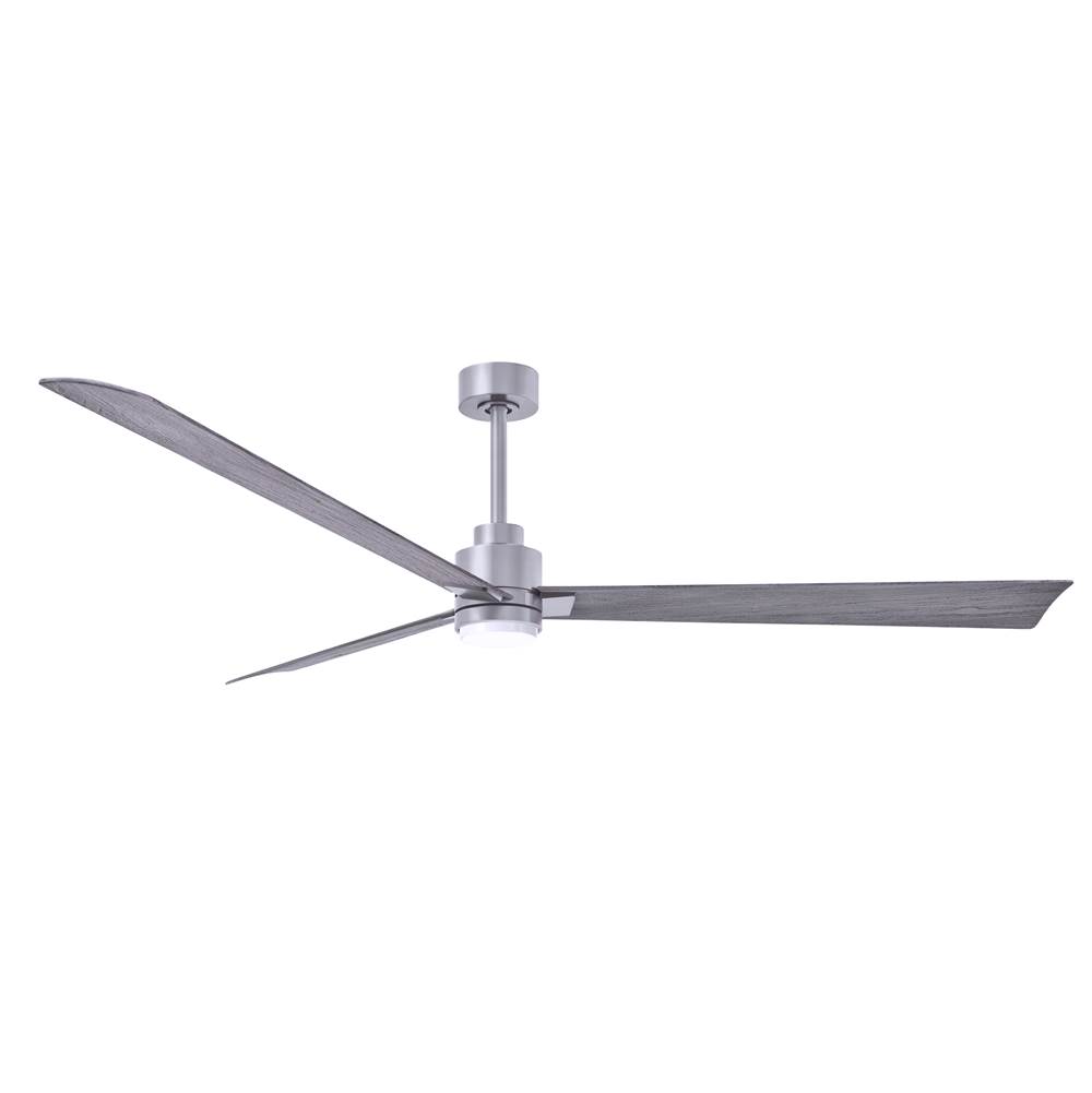 Matthews Fan Company Alessandra 3-blade transitional ceiling fan in brushed nickel finish with barnwood blades. Optimized for damp location