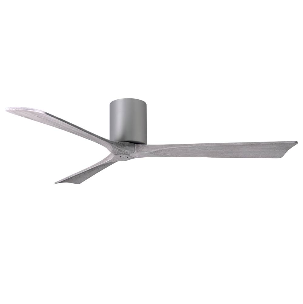 Matthews Fan Company Irene-3H three-blade flush mount paddle fan in Brushed Nickel finish with 60'' solid barn wood tone blades.