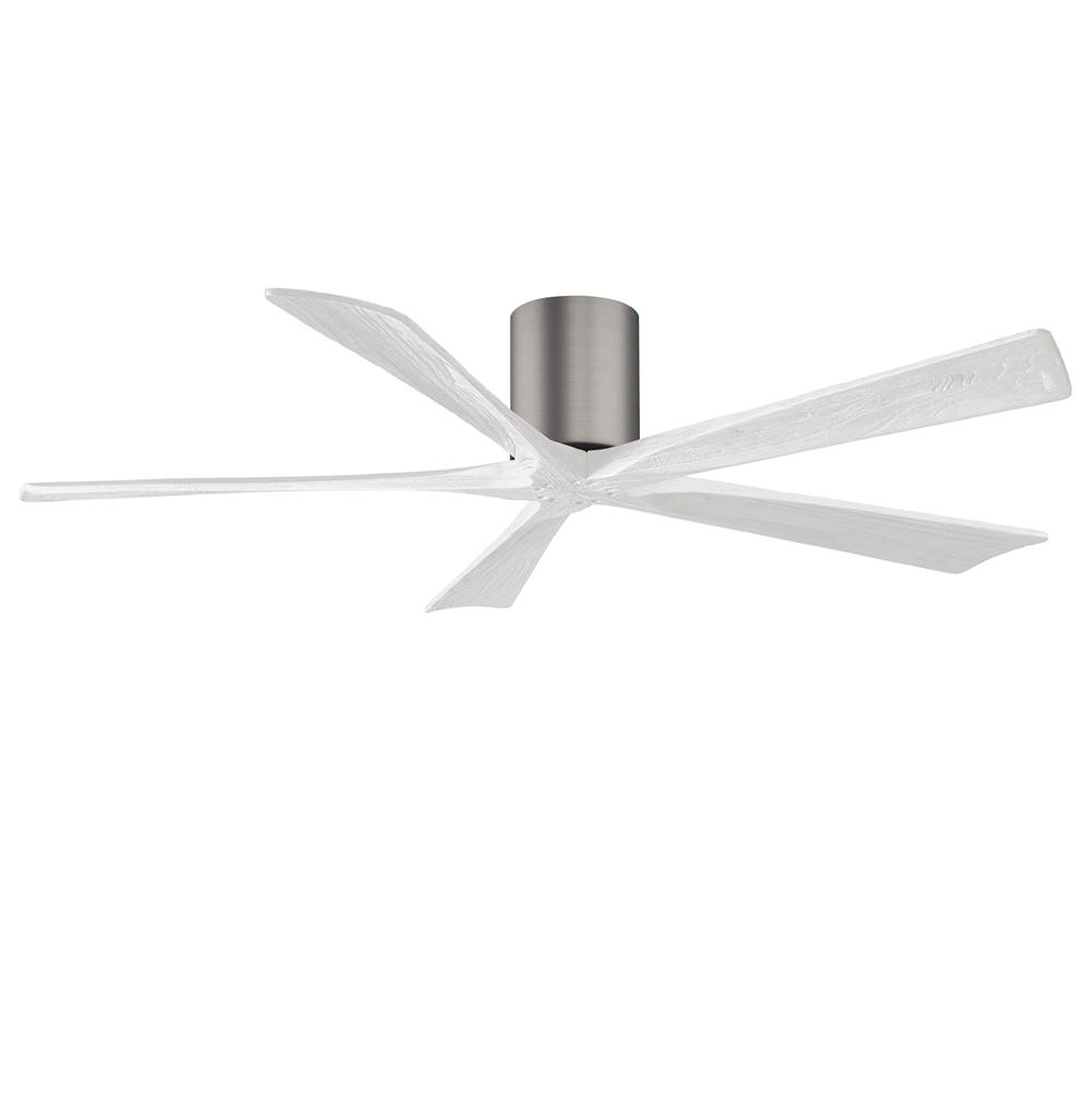 Matthews Fan Company Irene-5H five-blade flush mount paddle fan in Brushed Pewter finish with 60'' solid matte white wood blades.
