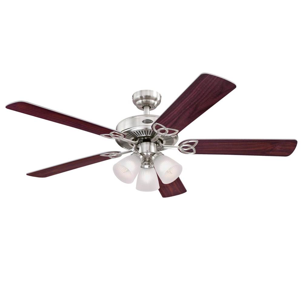 Westinghouse Westinghouse Lighting Vintage 52-Inch 5-Blade Brushed Nickel Indoor Ceiling Fan with Dimmable LED Light Fixture and Frosted Ribbed Glass