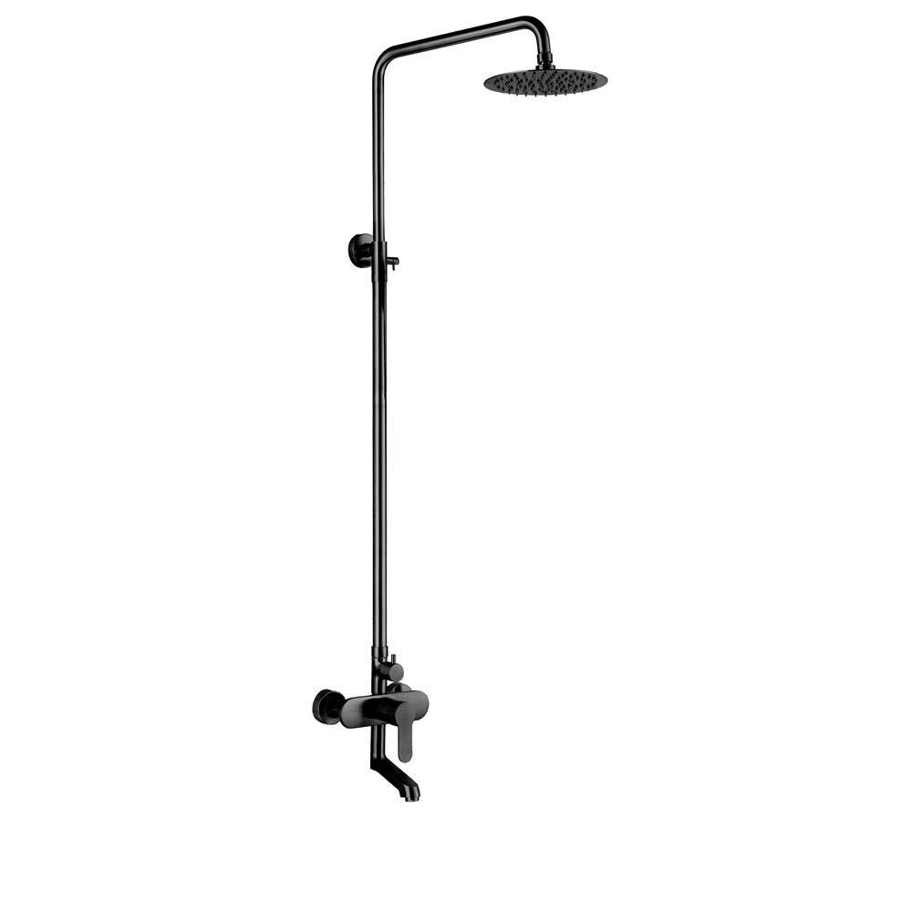 Ztrends Cloisters Hall Exposed Pipe Shower, 2-Way With Shared Use. Overhead, Tub Filler. Pressure Balanced -Round Matte Black