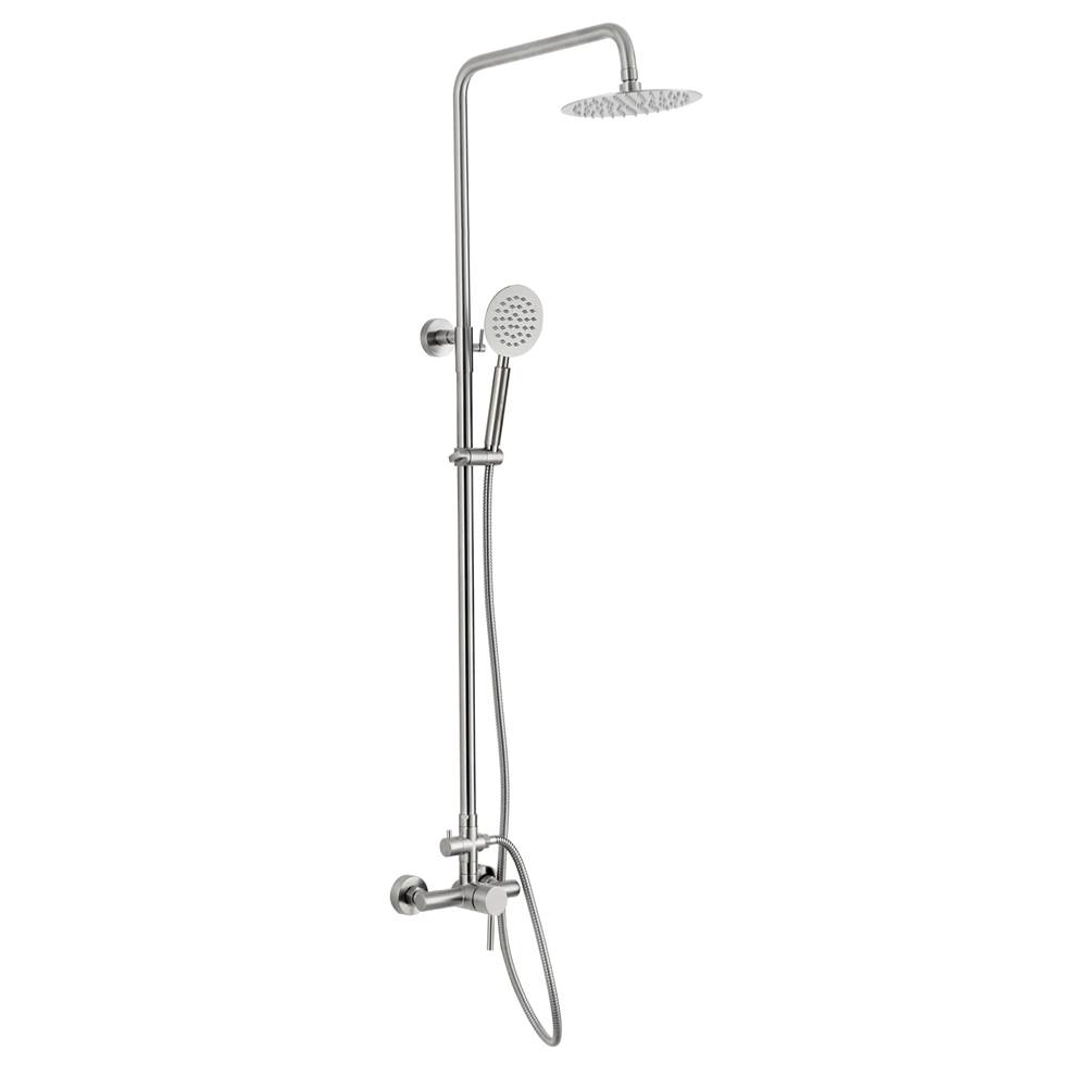 Ztrends Waveny Outdoor Shower With Exposed Pipes, Pressure Balance Valve, 8 Inch Round Rain Head, Ceramic Cartridge And Hand Shower. 2 Way